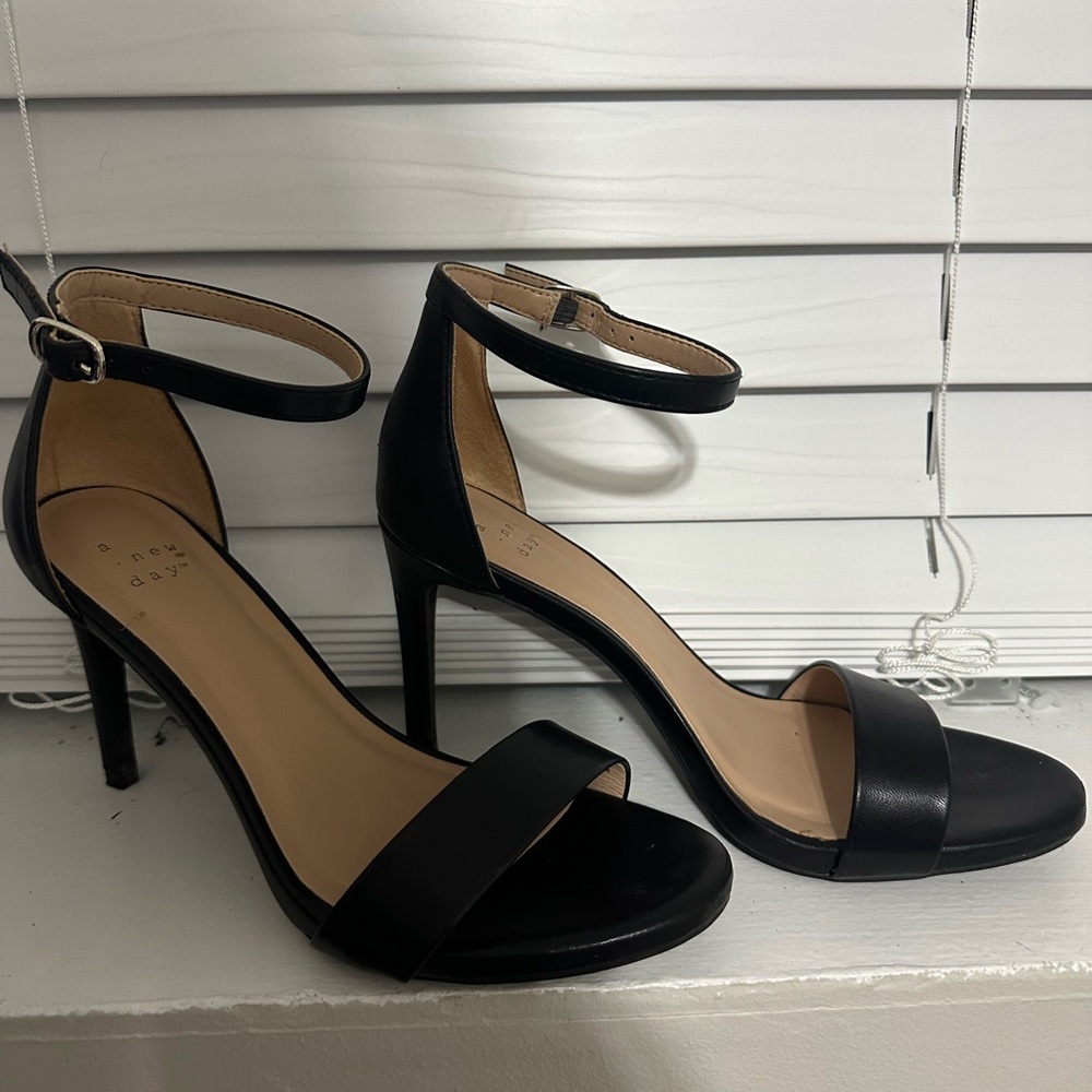a new day Black Ankle Strap Heels